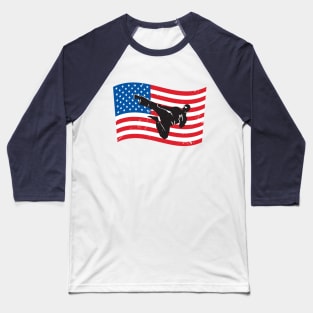 USA Flag Flying Kick Baseball T-Shirt